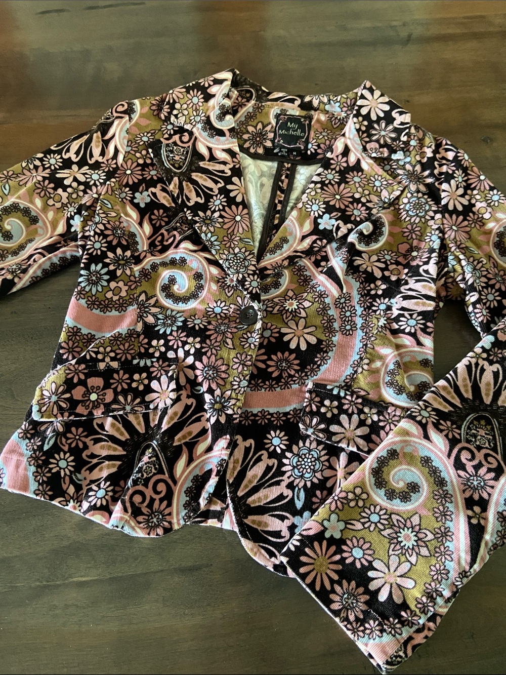 My Michelle (boutique) Pink Black & Olive Paisley Floral Blazer